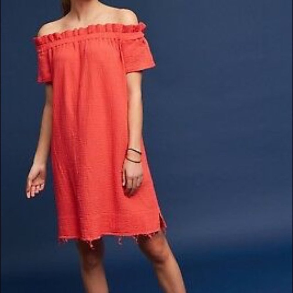 Anthropologie Amadi Orange Off The Shoulder Mini Dress